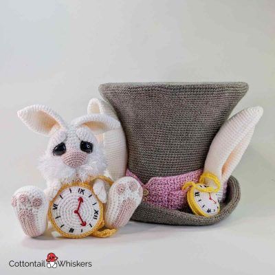 Alice in wonderland white rabbit doll and hat crochet pattern by cottontail and whiskers