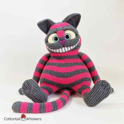 Amigurumi alice in wonderland cheshire cat crochet doll pattern by cottontail and whiskers