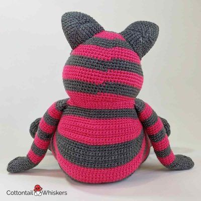 Amigurumi alice in wonderland cheshire cat crochet doll pattern rear by cottontail and whiskers