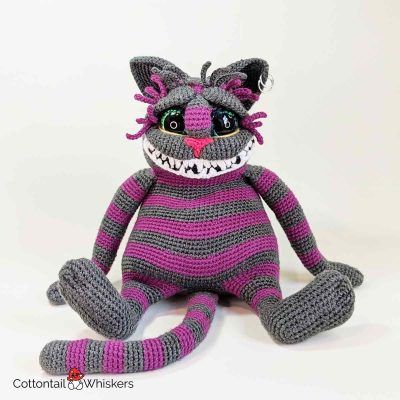Alternative amigurumi alice in wonderland cheshire cat crochet doll pattern by cottontail and whiskers