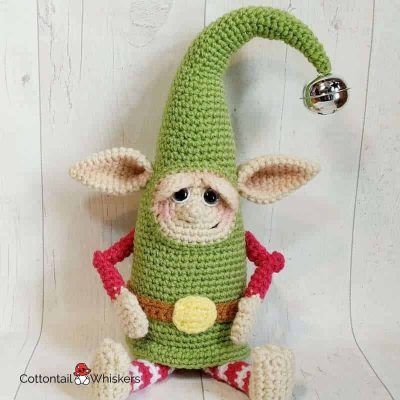 Amigurumi christmas elf crochet pattern doll by cottontail and whiskers