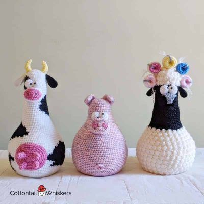Amigurumi cow door stop crochet pattern by cottontail and whiskers