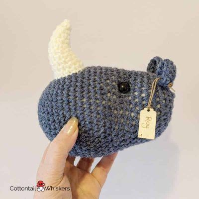 Amigurumi crochet rhino head pattern by cottontail and whiskers