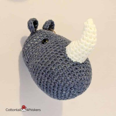 Amigurumi crochet rhino head pattern by cottontail and whiskers
