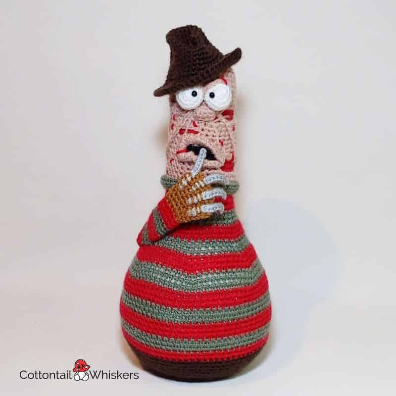 Amigurumi doorstop halloween crochet freddy krueger pattern by cottontail and whiskers