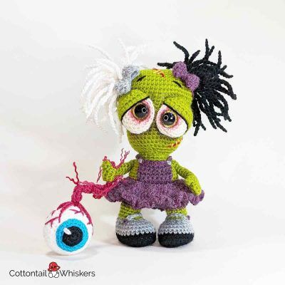 Amigurumi drip frankenstein girl crochet pattern with free eyeball by cottontail and whiskers