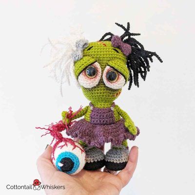 Amigurumi drip frankenstein girl crochet pattern with free eyeball by cottontail and whiskers