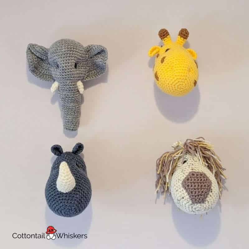 Amigurumi safari animal head crochet patterns bundle by cottontail and whiskers