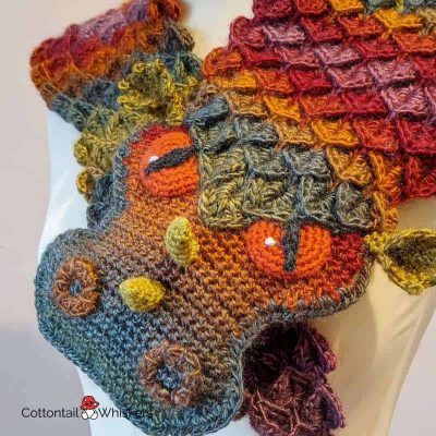 Amigurumi scaled dragon shawl crochet pattern by cottontail and whiskers