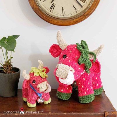 Amigurumi large &amp; small strawberry crochet cow pattern by cottontail and whiskers