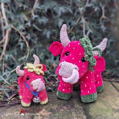 Amigurumi strawberry crochet cows in the wild by cottontail and whiskers