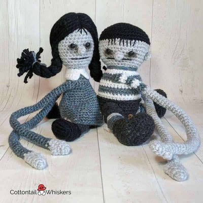 Amigurumi tie backs wednesday & pugsley addams family crochet pattern by cottontail and whiskers