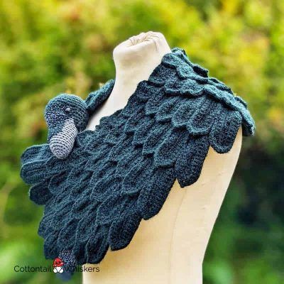 Amigurumi winged raven shawl crochet pattern by cottontail and whiskers