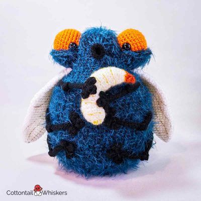 Blow fly crochet doorstop pattern with amigurumi baby bluebottle maggot by cottontail and whiskers