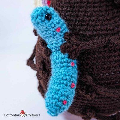Butterfly crochet doorstop pattern with amigurumi baby caterpillar by cottontail and whiskers