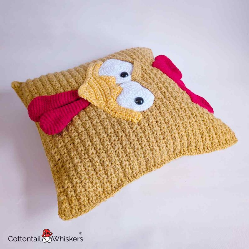 Chicken Cushion Crochet Pattern Amigurumi Pillow Case Lying Down by Cottontail and Whiskers
