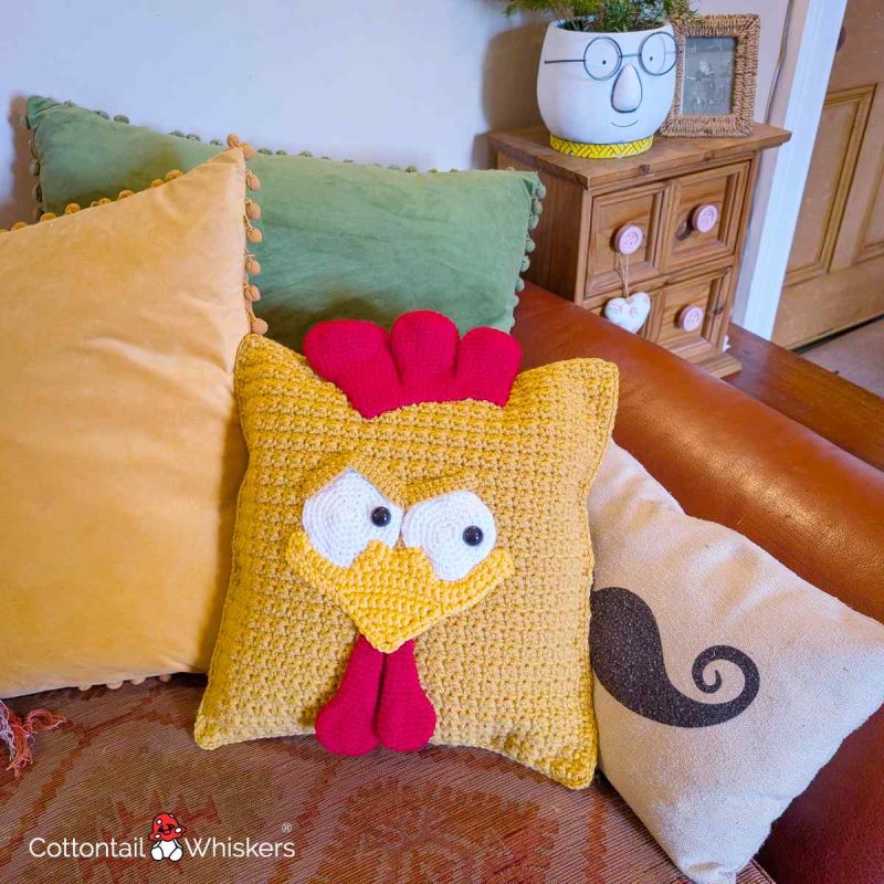 Chicken Cushion Crochet Pattern Amigurumi Pillow Case Setting by Cottontail and Whiskers