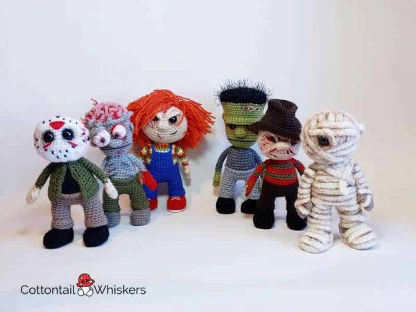 Crochet amigurumi halloween movie doll patterns by cottontail and whiskers