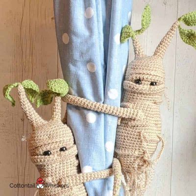 Curtain amigurumi tiebacks crochet mandrake pattern by cottontail and whiskers