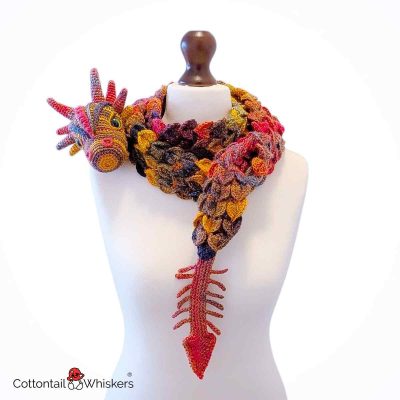 Dragon Scarf Crochet Pattern Chinese Wyrm Amigurumi Project Main by Cottontail and Whiskers