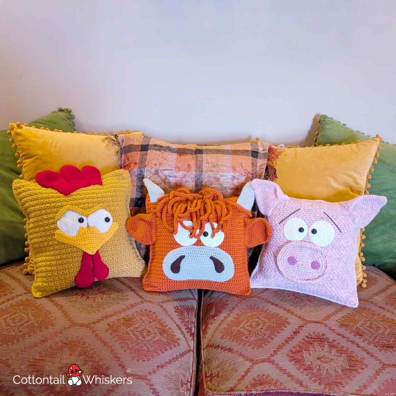 Farm Yard Cushion Crochet Patterns Amigurumi Pillow Cases by Cottontail & Whiskers