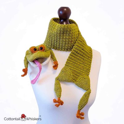 Funny Frog Scarf Crochet Pattern Toad Newt Amigurumi Craft Project Main by Cottontail and Whiskers