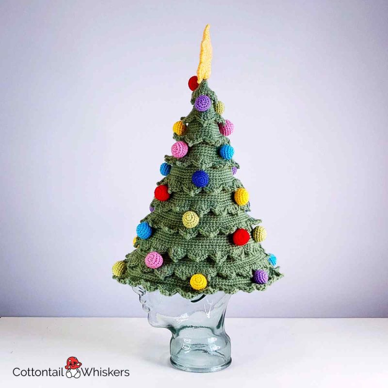 Happy Christmas Hat Crochet Pattern Amigurumi Tree Side by Cottontail and Whiskers