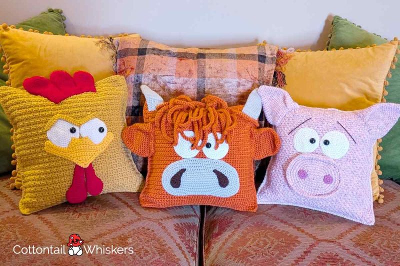Farm Yard Cushion Crochet Patterns Amigurumi Pillow Cases by Cottontail & Whiskers
