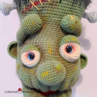 Huge amigurumi frankenstein head crochet pattern by cottontail and whiskers