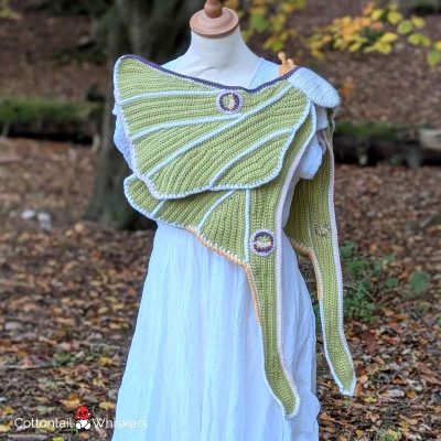 Luna Moth Shawl Crochet Pattern Amigurumi Scarf front by Cottontail and Whiskers