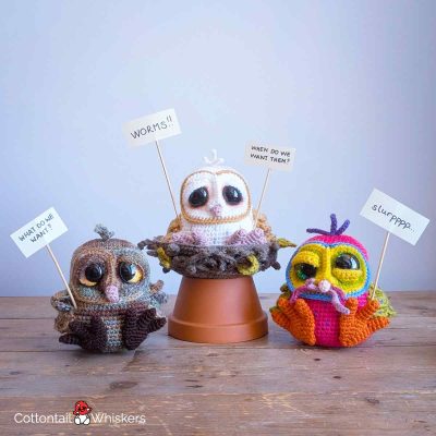 Owlets Crochet Pattern Owl Babies Amigurumi Chicks Group by Cottontail and Whiskers