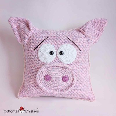 Pig Cushion Crochet Pattern Pillow Case Amigurumi Portrait by Cottontail and Whiskers