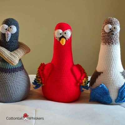 Pigeon parrot booby doorstop amigurumi bird crochet patterns bundle by cottontail and whiskers
