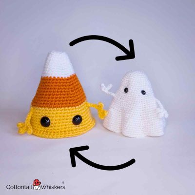 Reversible CandyCorn Halloween Ghost Crochet Patterns Main by Cottontail and Whiskers