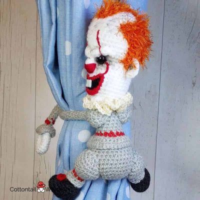 Scary amigurumi clown tie backs crochet pattern by cottontail and whiskers