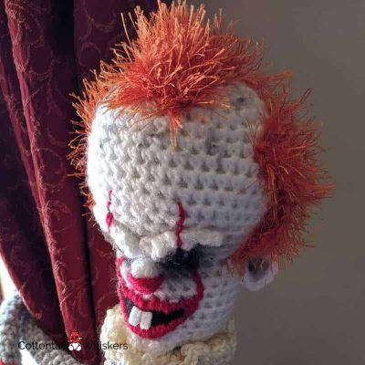 Scary amigurumi clown tie backs crochet pattern by cottontail and whiskers