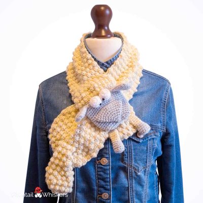 Sheep Scarf Crochet Pattern Lamb Ewe Amigurumi Craft Project Main by Cottontail and Whiskers