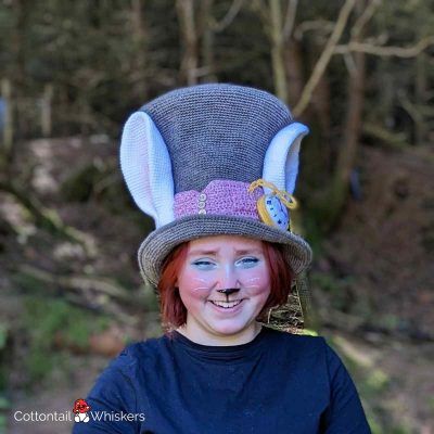 Wonderland crochet rabbit hat amigurumi pattern by cottontail and whiskers