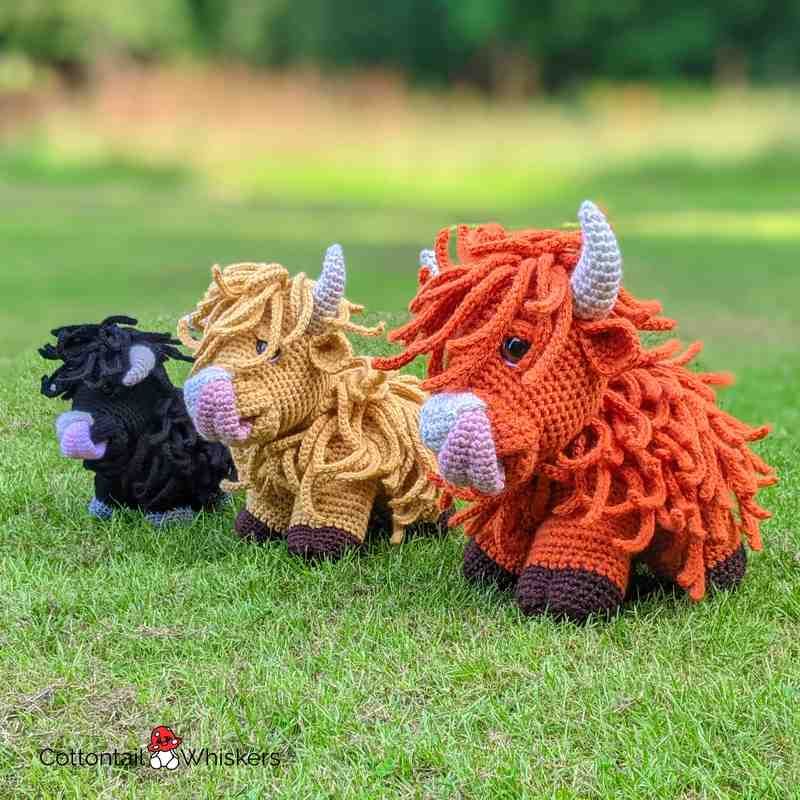 Amigurumi herd highland cow crochet pattern by cottontail and whiskers