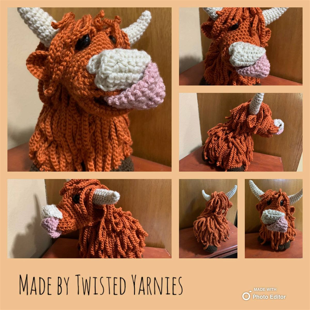 BIG Amigurumi Highland Cow Crochet Head Pattern - Cottontail & Whiskers