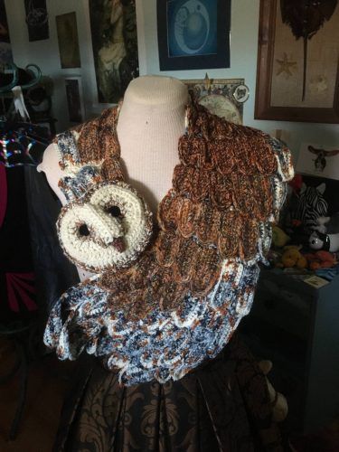 Crochet Dragon Owl Shawl Amigurumi Pattern Review by Roxane Wintour for Cottontail and Whiskers