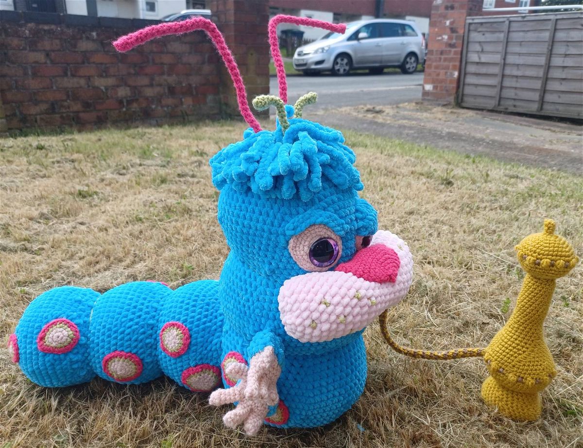 Blue Crochet Caterpillar Amigurumi Pattern Review by Clair for Cottontail Whiskers