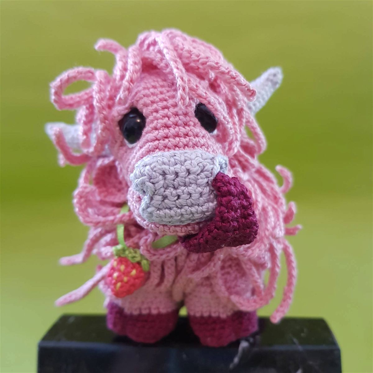 Strawberry Crochet Highland Cow Pattern Review by Fran for Cottontail Whiskers